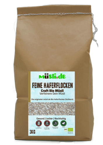 Bild der Verpackung (Dose) des Bio Müslis Bio Haferflocken fein von müsli.de