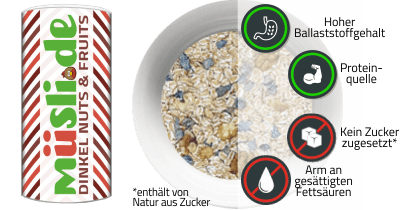 Infobild des Müslis Dinkel Nuts & Fruits von müsli.de